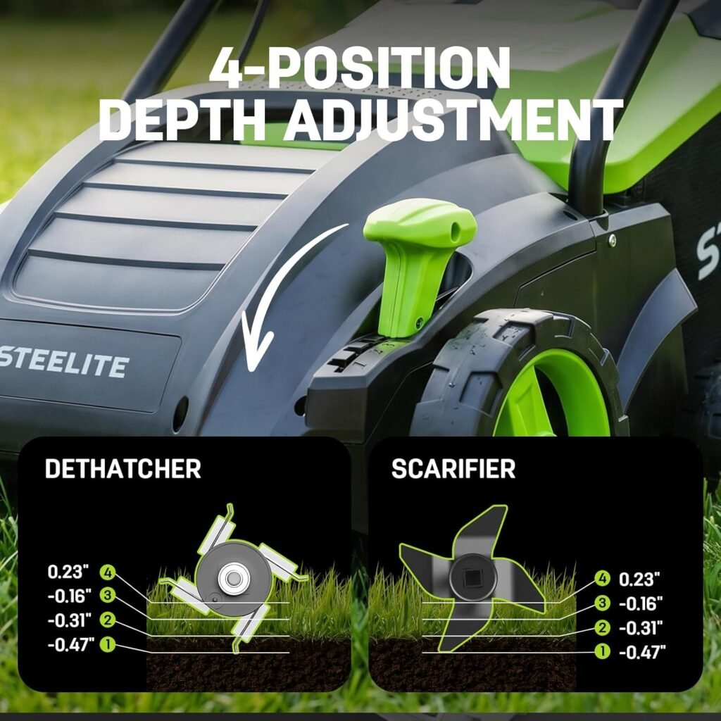Steelite Electric Dethatcher for Lawn Maintenance With 4-Position Height Adjustment